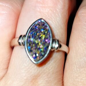 (8)🆕️🌈Rare Marquis🌈 Rainbow Druzy Ring